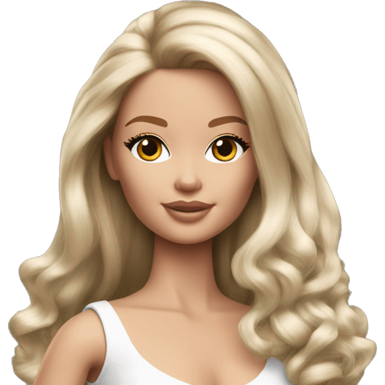 Beautiful Barbie brunette light hair. White skin emoji