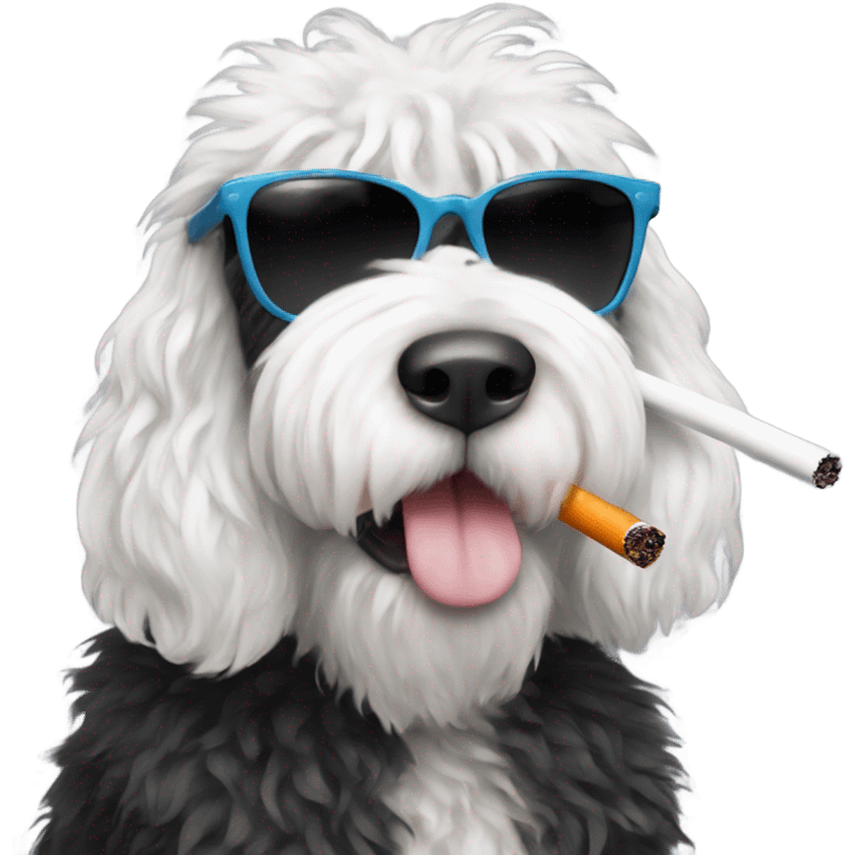 sheepadoodle smoking cigarette wearing sunglasses emoji