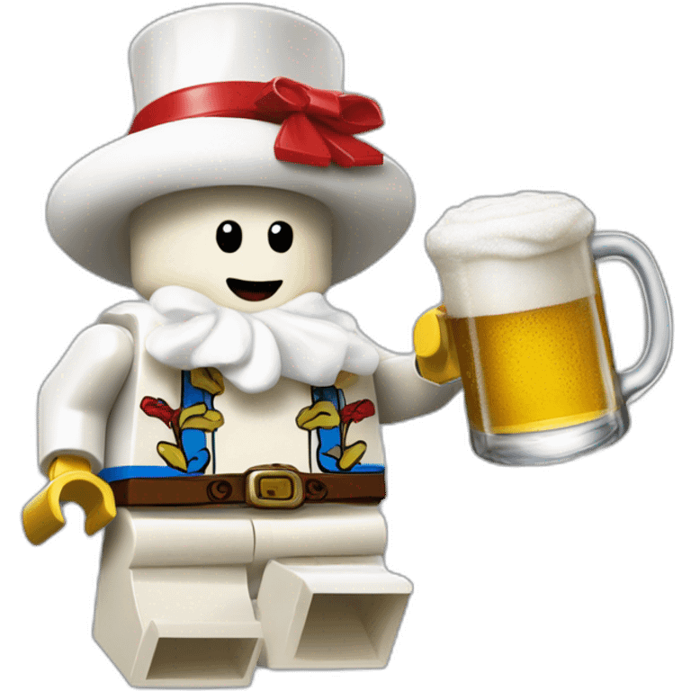 Bonhomme lego buvant une biere emoji