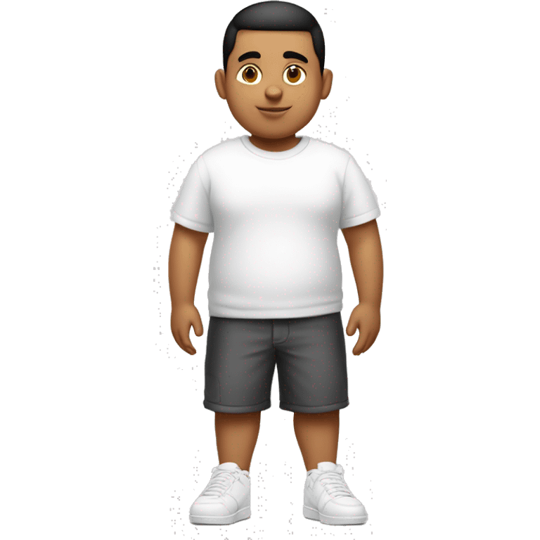 Full body young Hispanic boy that is extremely short and fat with a low taper fade and is wearing a t shirt and white air forces  emoji