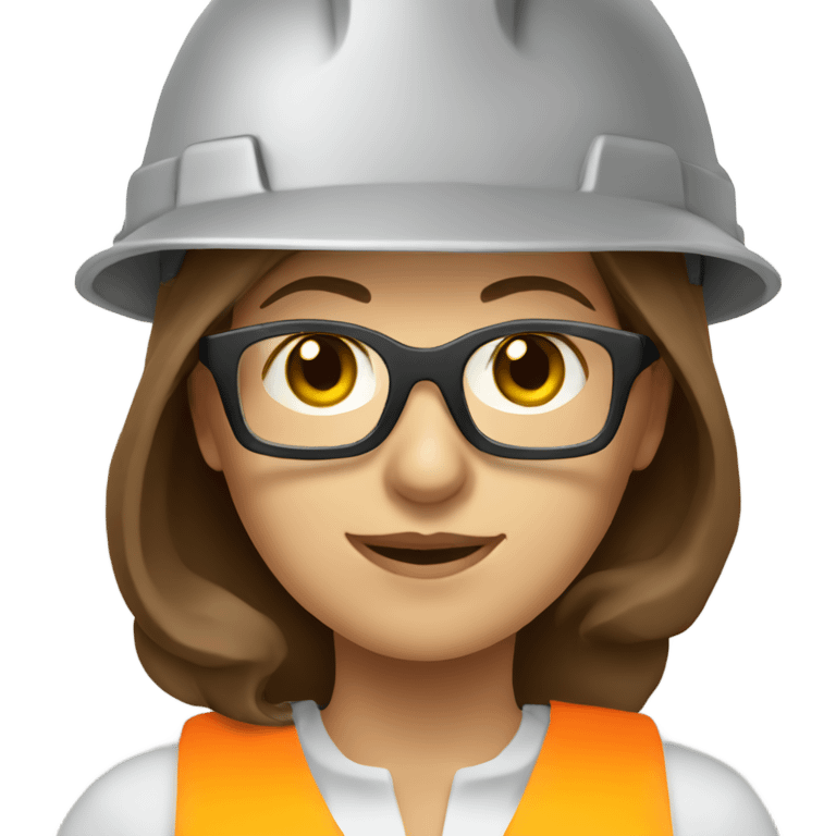 woman engineer wearing safety hat BROWN HAIR GLASSES emoji