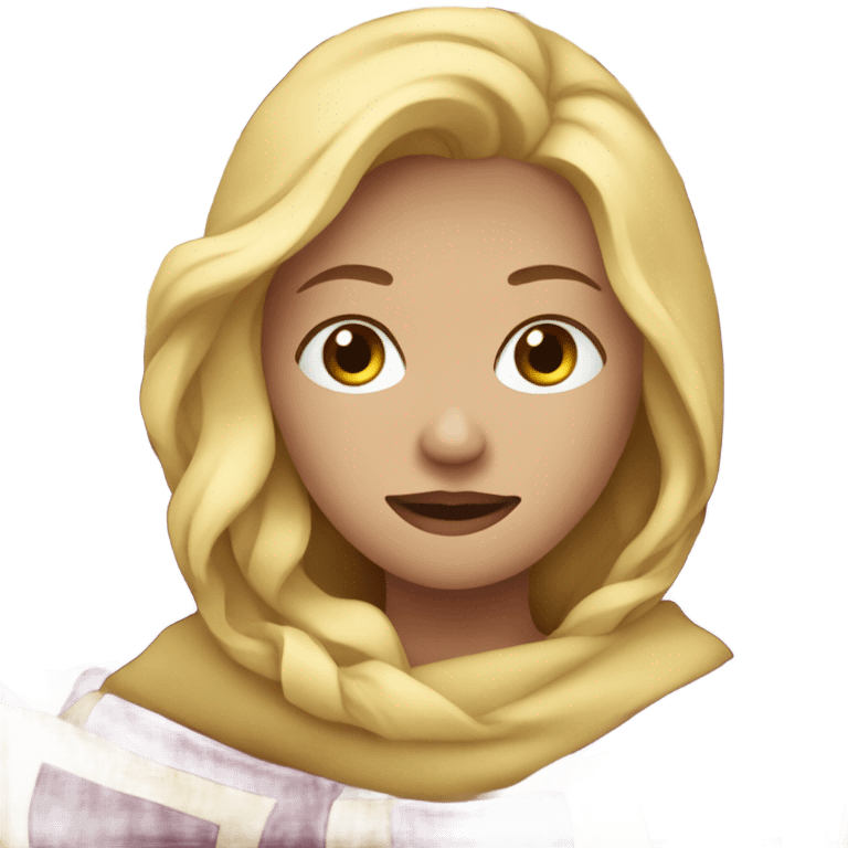 Blonde lady with a dark burgundy soft blanket emoji