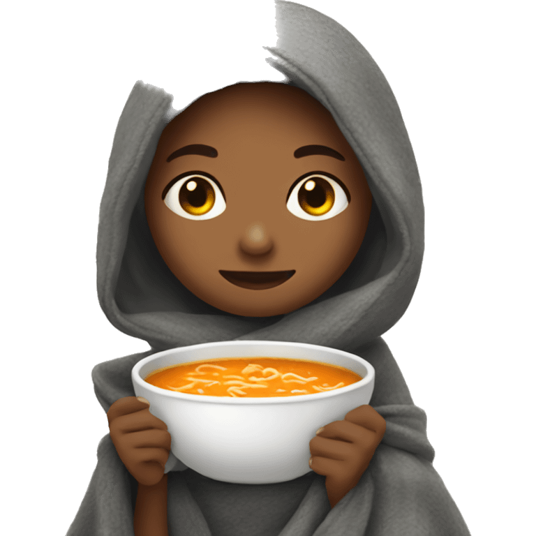 Girl cozy chilling with soup and a blanket  emoji