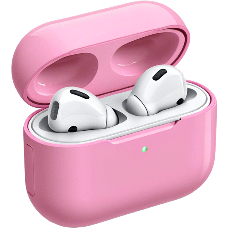 Pink AirPod case with lid open and AirPods inside emoji