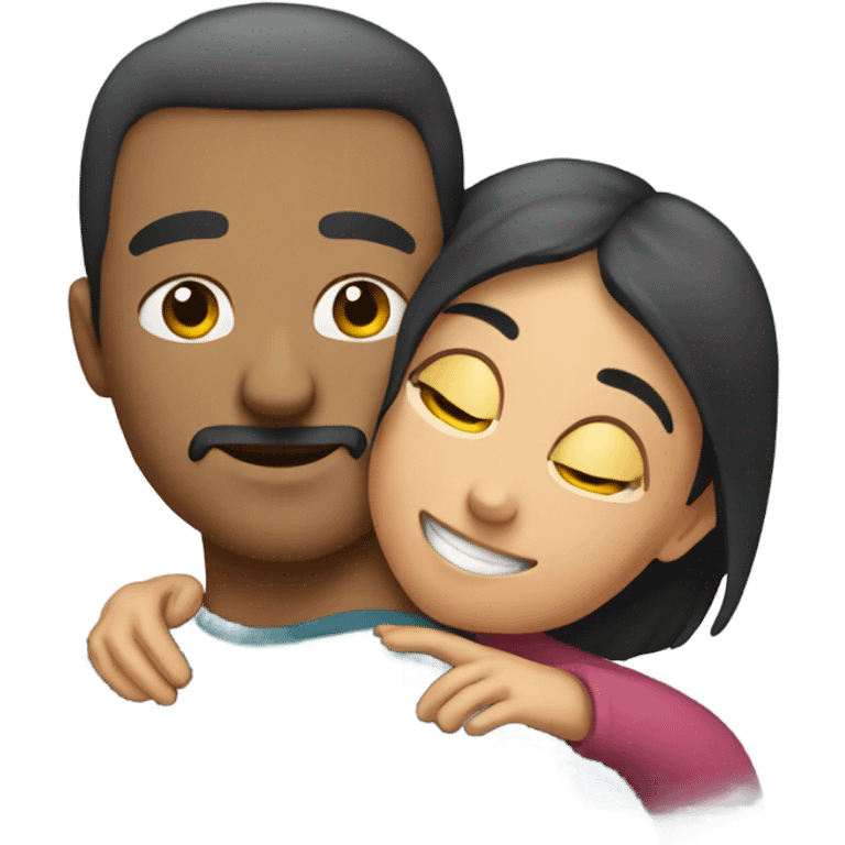 Man hugging female for comfort emoji