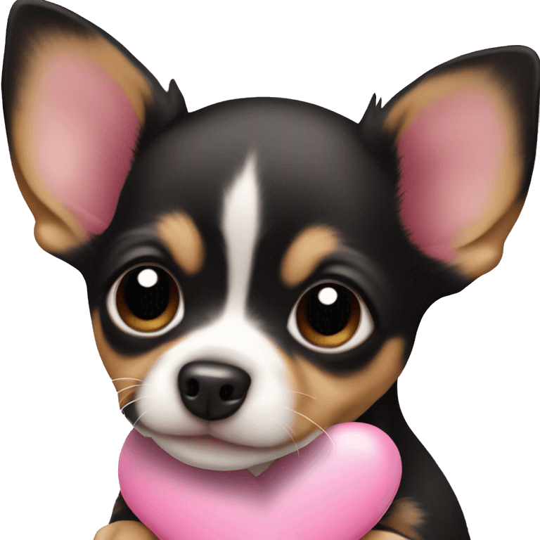 black & tan chihuahua puppy with a pink heart emoji