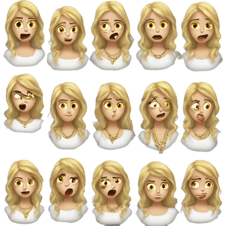 blonde girl making funny face with cross necklace emoji