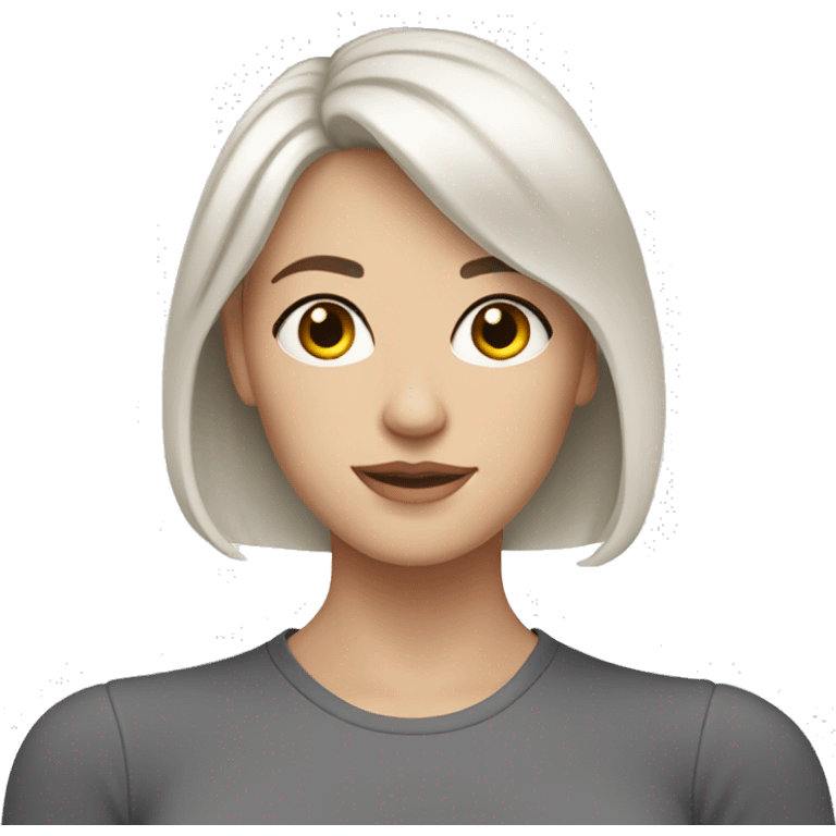 white woman with white medium length hair , with hazel eyes and dark hair emoji