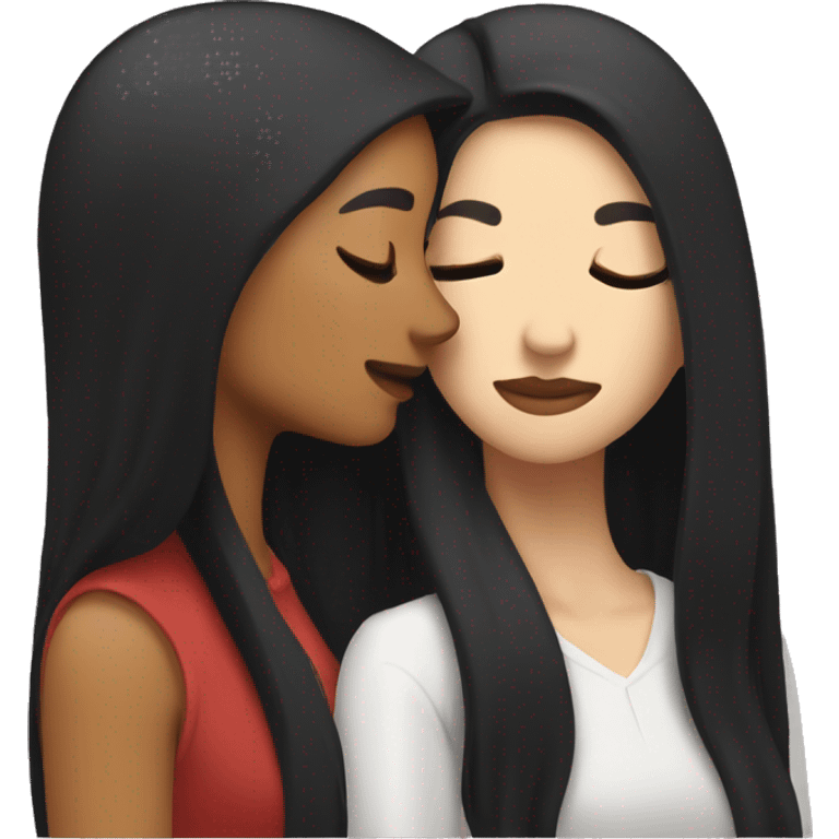 Lesbians with long black hair and white skin kissing passionately emoji