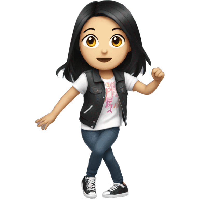 Asian girl with black hair, dancing hiphop emoji