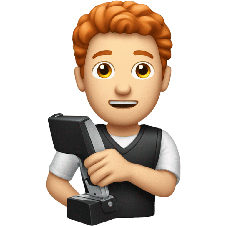 Stapler being used by red head man emoji