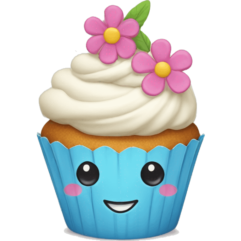 Happy cupcake with the icing a flowers on top  emoji