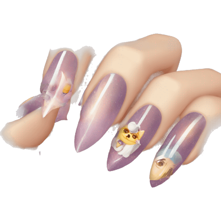 Long pointy cute nails with art emoji