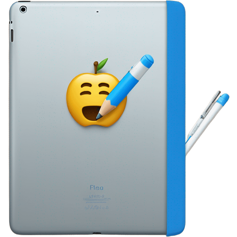 Un iPad con funda de color azul y su Apple Pencil  emoji