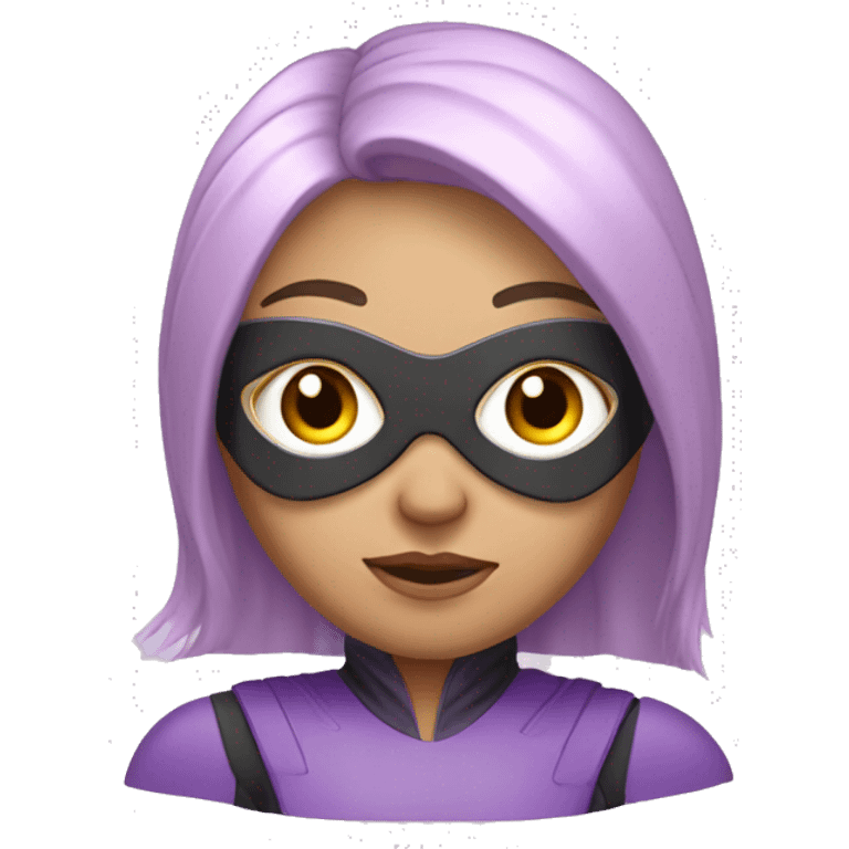 Light pink hair Asian Spanish woman wearing super hero mask lilac outfit  emoji