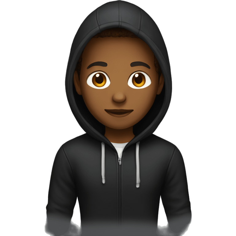 A brown-skinned person who works as a programmer wears a black hoodie emoji