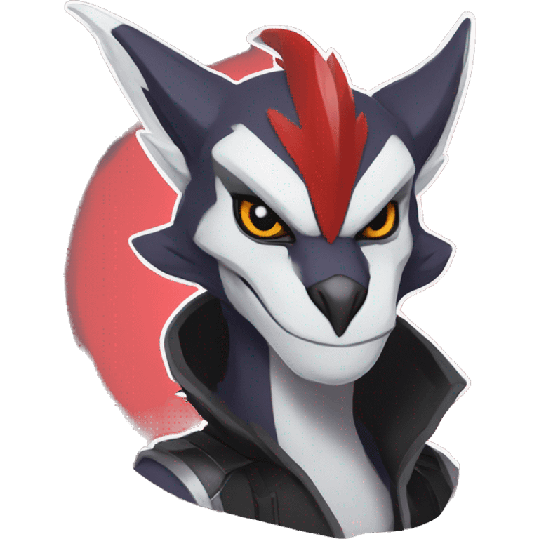 Black Cool Edgy Anthro Noivern-Nargacuga-Sergal-Fakémon  with White and Red Edgy markings emoji