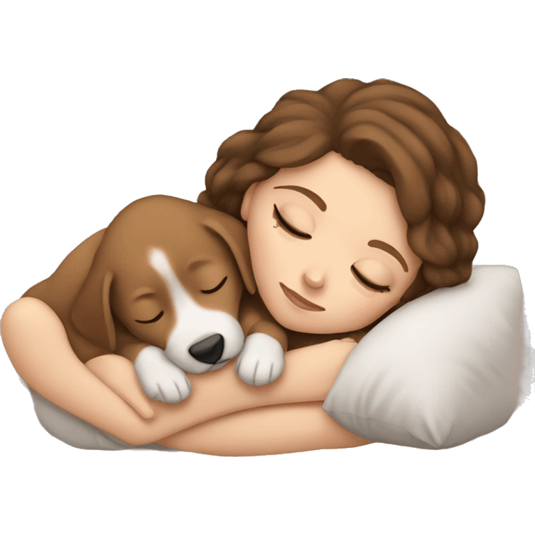 White girl brown hair sleeping with puppy emoji