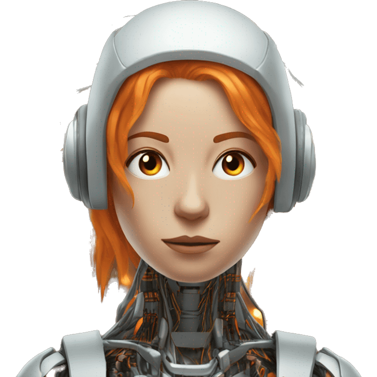 Head of female cyborg with orange hair and circuits emoji