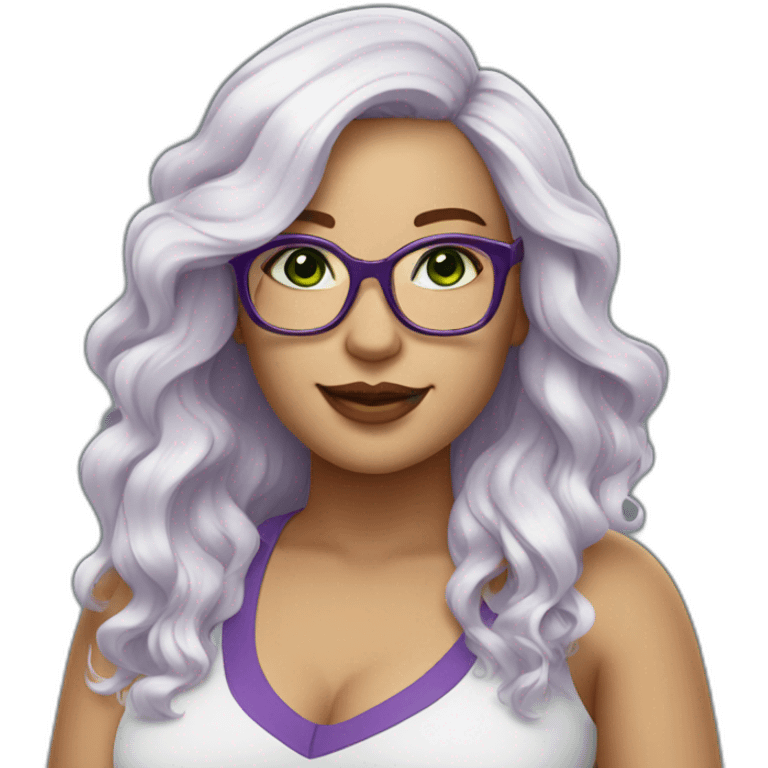 curvy-woman-white, purple-long-wavy-hair, green-eyes-square-glasses emoji