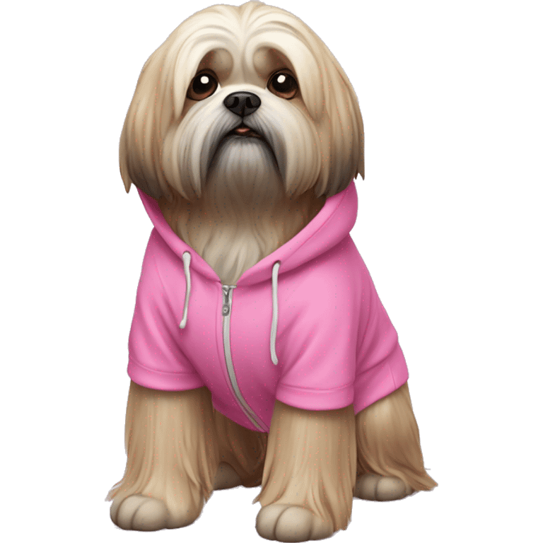 Lhasa apso dog wearing pink hoodie  emoji