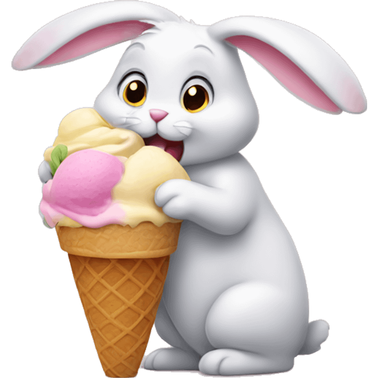 Cute bunny eat ice cream emoji