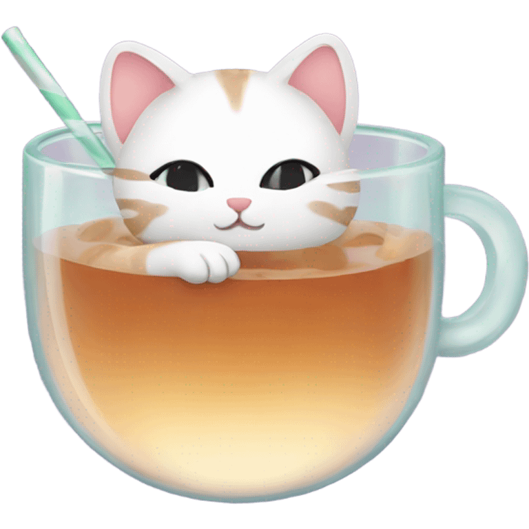 Cute cat drinking boba emoji