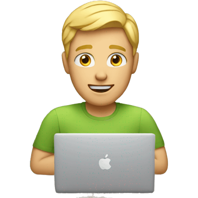 a blonde guy working behind a macbook emoji