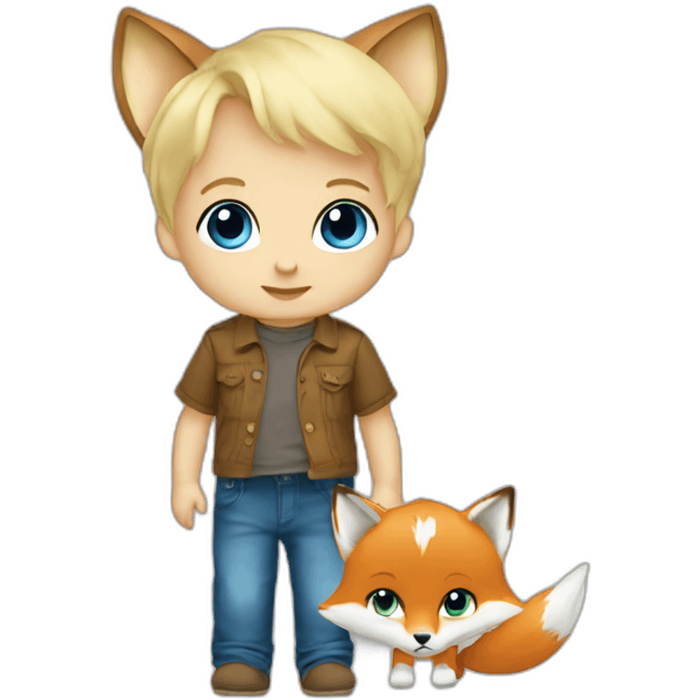 Blond Baby boy blue eyed with fox plush emoji