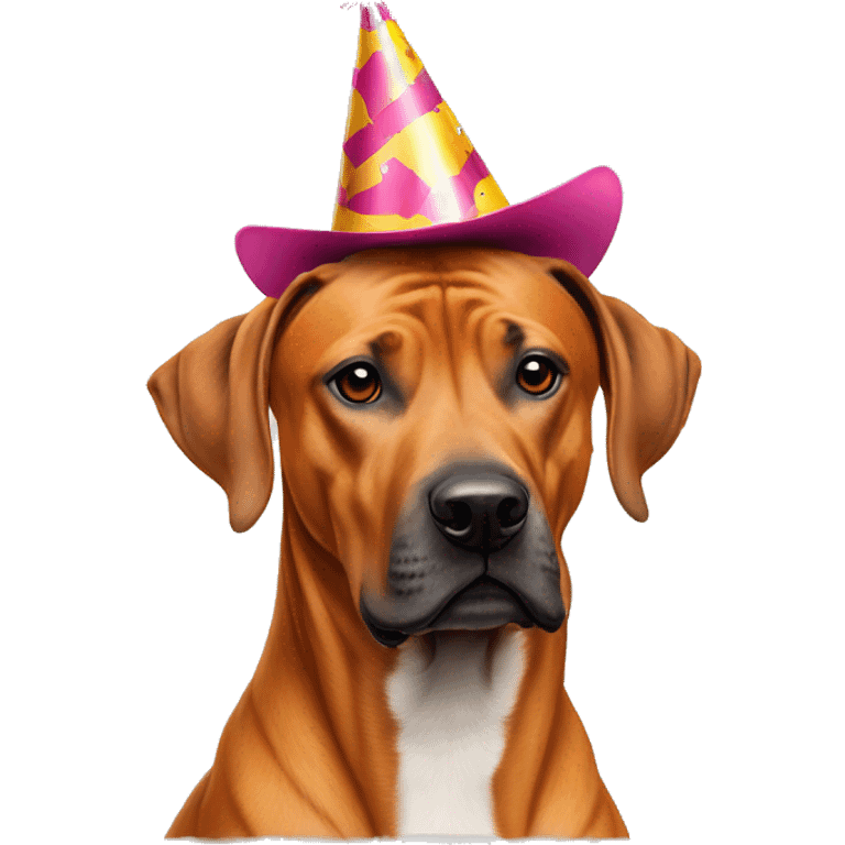 Rhodesian  ridgeback crossed with a staffy with a party hat emoji