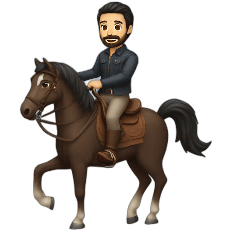 man with dark hair beard riding horse emoji