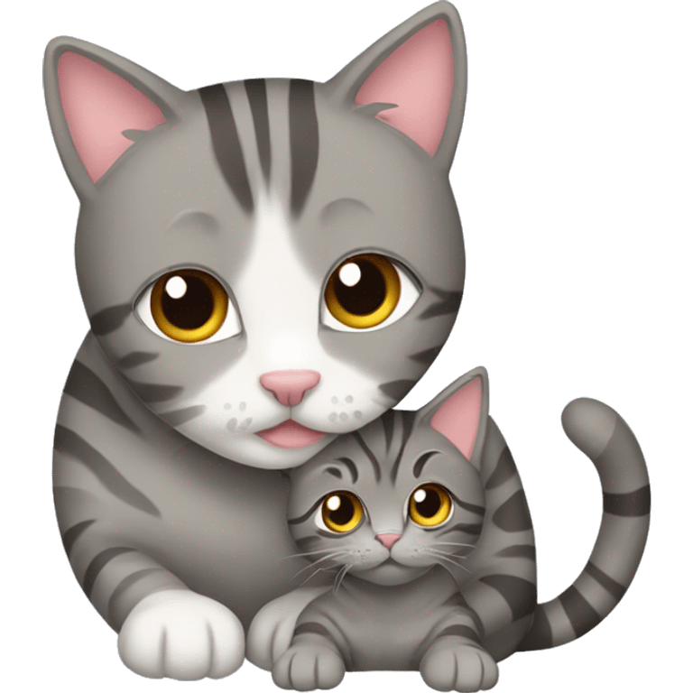 a grey tabby cat and a brown tabby cat hugging emoji