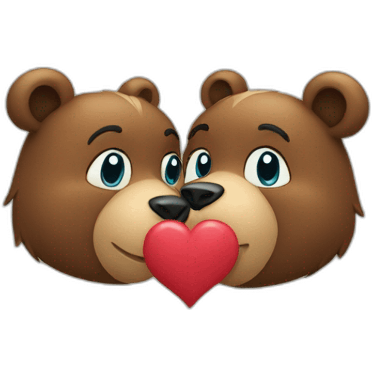 Female bear and male bear kissing, face only, hearts above them emoji