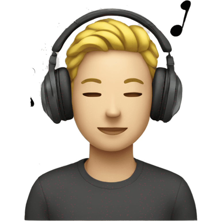 person with headphones and music notes surrounding emoji