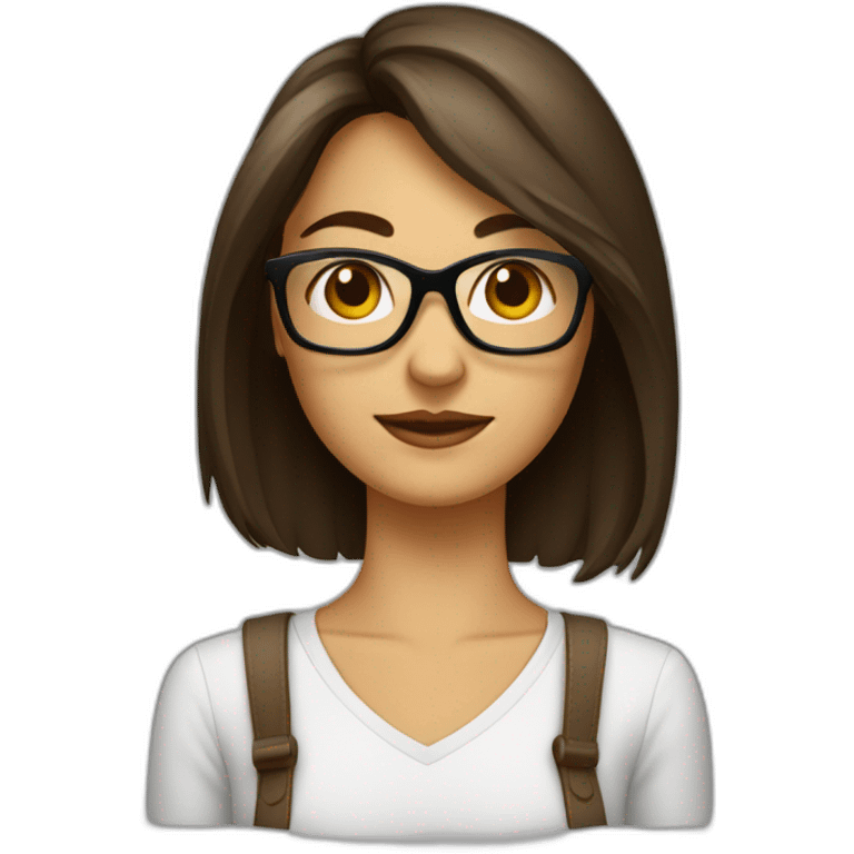 Femme brune coupe au carré, avec lunettes carré emoji