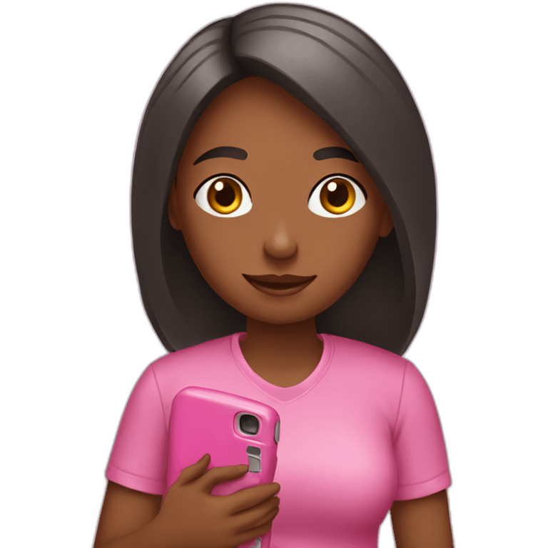 a girl holding a pink cell phone emoji