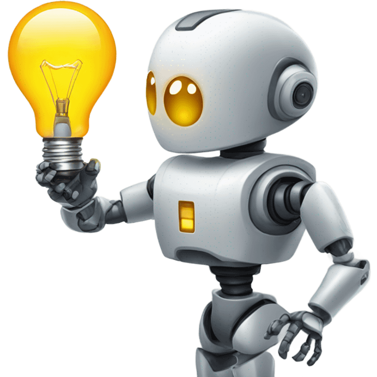 robot holds a light bulb emoji