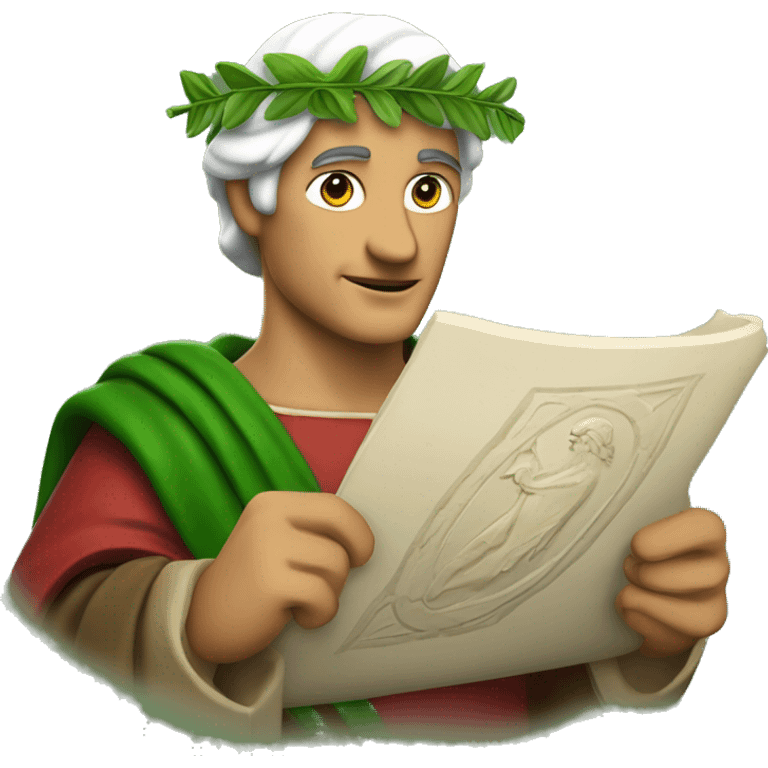 Dante Alighieri with a green laurel wreath on his head and holding a scroll in his hand emoji