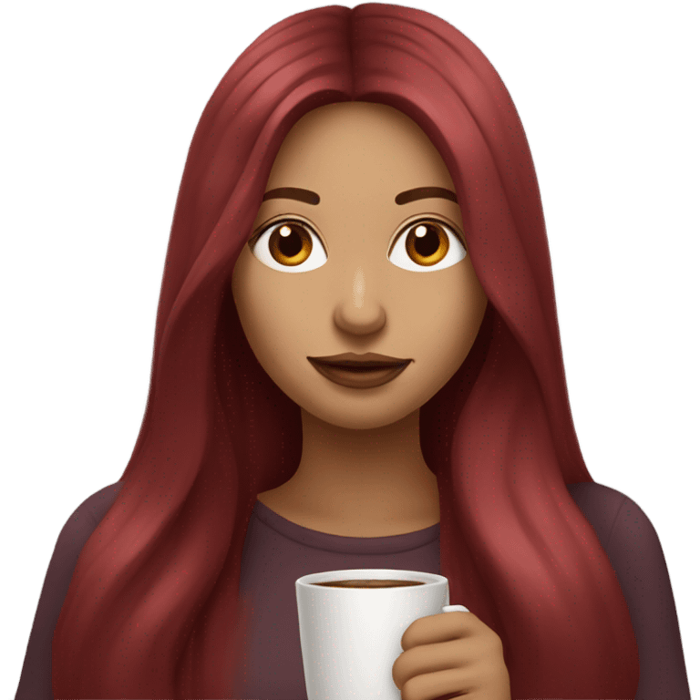 Girl with burgundy long hair sipping coffee emoji