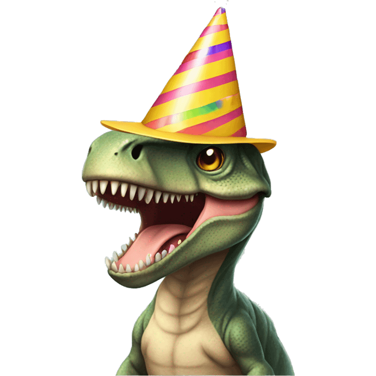 baby t. rex wearing a party hat emoji