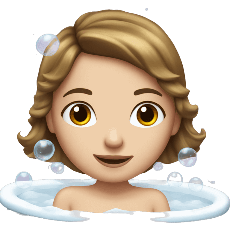 White girl with straigt brown hair in a bath tub with bubbles emoji