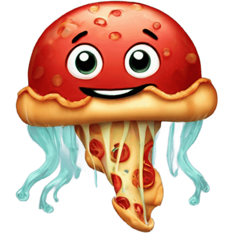 A jellyfish delivering a pepperoni pizza emoji