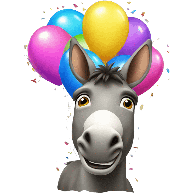 donkey with lots of confetti and balloons celebrating  emoji