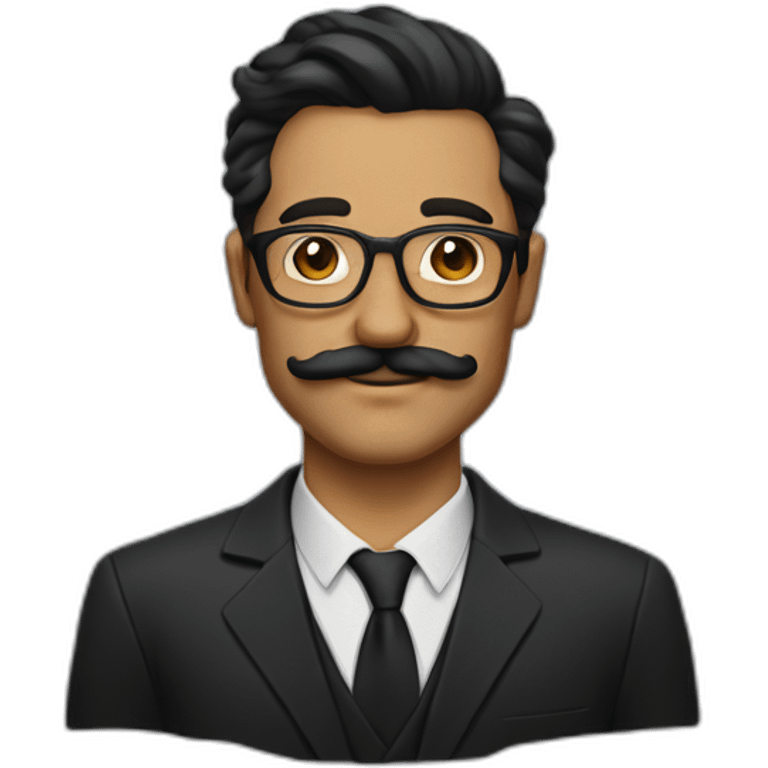 Man with dali mustache and beard with glasses and tan skin emoji