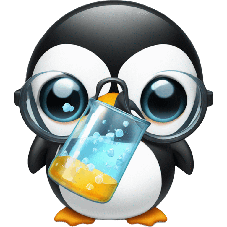 Penguin holding a science glass  emoji