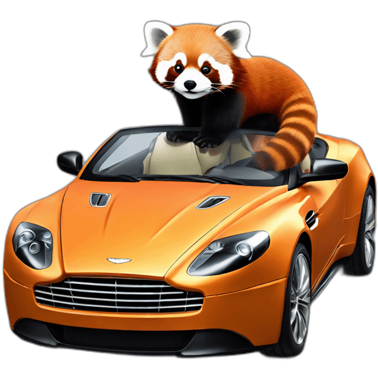 Red panda driving Aston Martin emoji