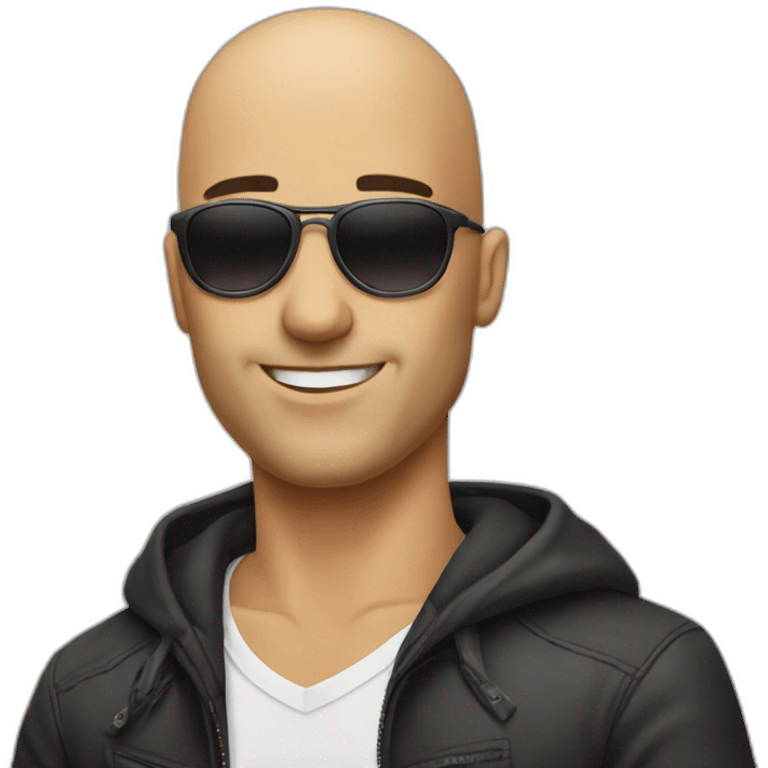 A bald guy with sunglasses amd emoji