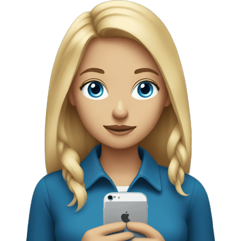 Dark Blonde girl with blue eyes with a phone in her hand emoji