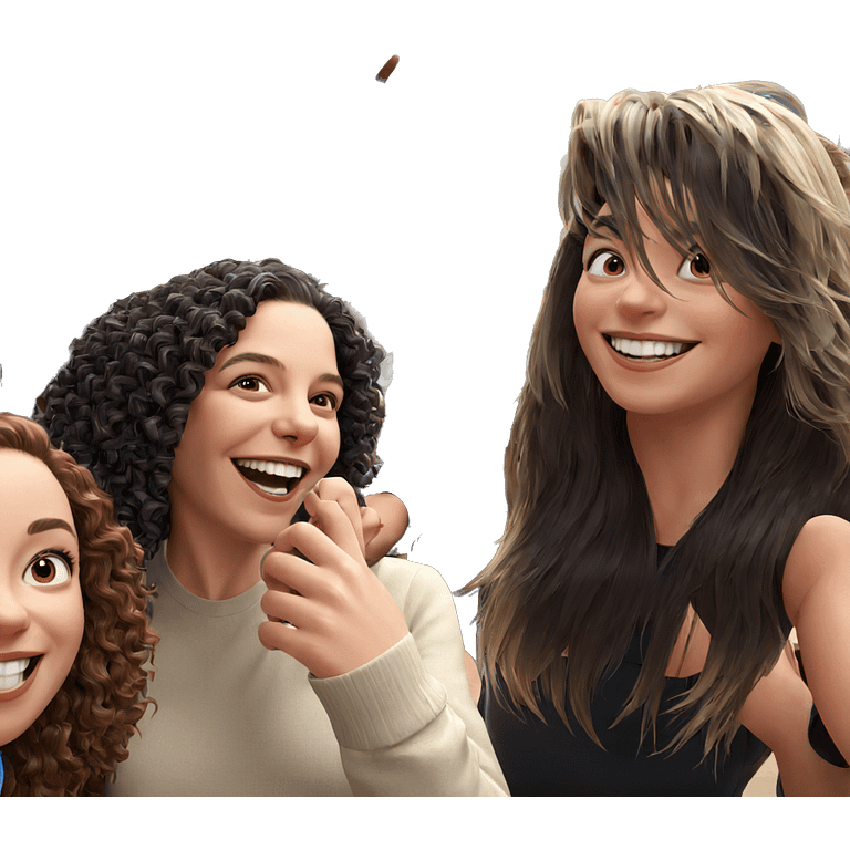 happy girls with diverse hair emoji