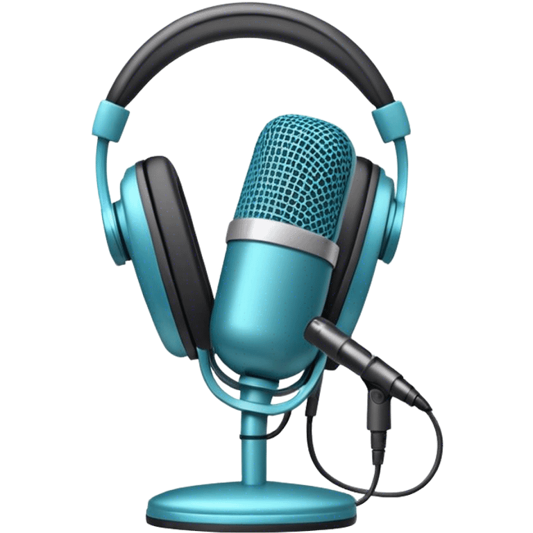 Create an emoji for podcasting. Show a microphone with headphones, symbolizing the recording of a podcast. Use modern, professional colors. Do not include any emojis or smiley faces. Make the background transparent. emoji